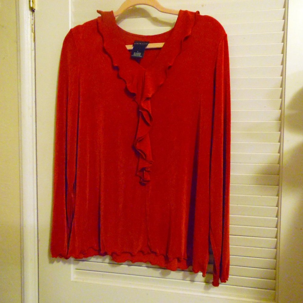 Citiknits Dark Rose Color V-Neck Ruffle Top Size Large